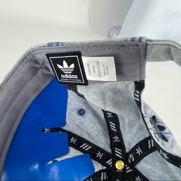 NWT Adidas Original Hat Men's Relaxed Strapback Cap Washed BLUE Denim Round Brim - Picture 9 of 10